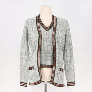 VINTAGE SHERIDAN Two Piece Gray Knit Cropped Vest and Cardigan Sweater Set